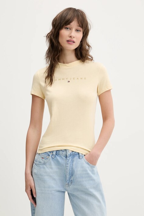 Tommy Jeans tricou din bumbac femei, culoarea galben, DW0DW20315