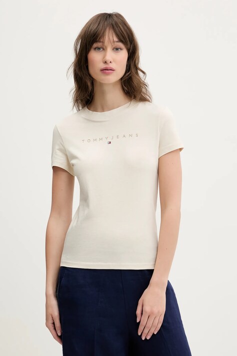 Хлопковая футболка Tommy Jeans женская цвет бежевый DW0DW20315