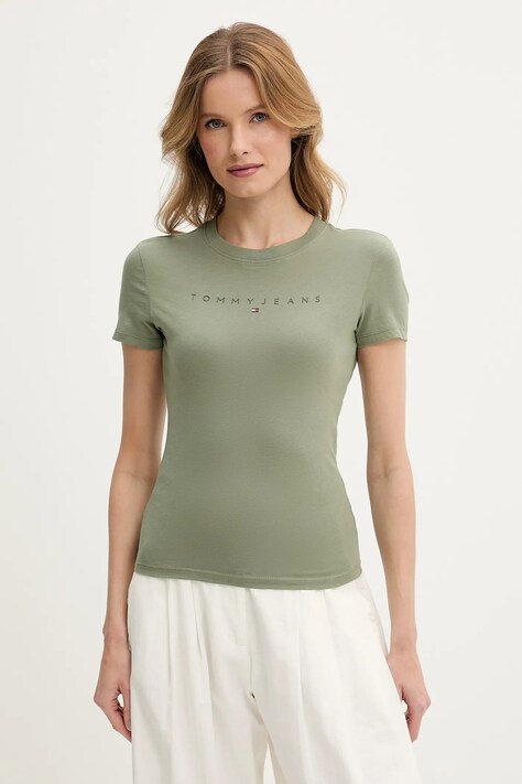 Tommy Jeans tricou din bumbac femei, culoarea verde, DW0DW20315