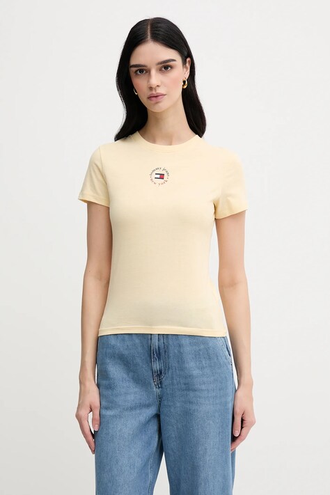 Тениска Tommy Jeans дамска в жълто DW0DW20316