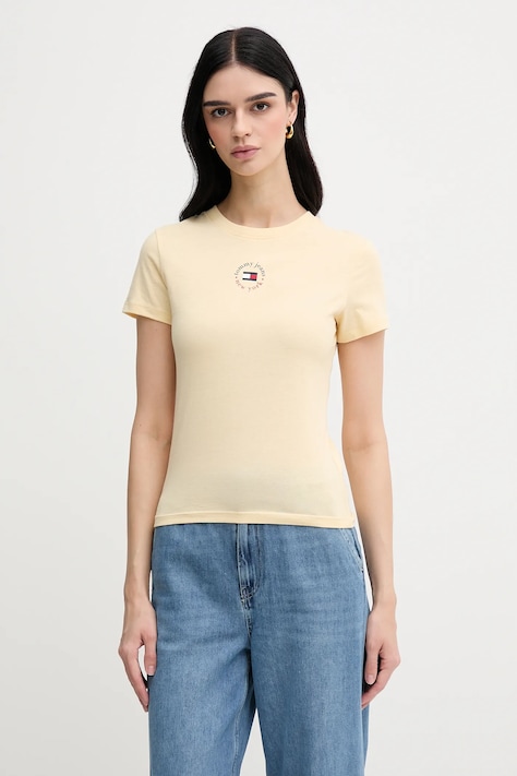 Tričko Tommy Jeans dámské, žlutá barva, DW0DW20316