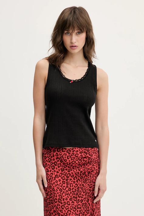 Tommy Jeans top din bumbac culoarea negru, DW0DW20619