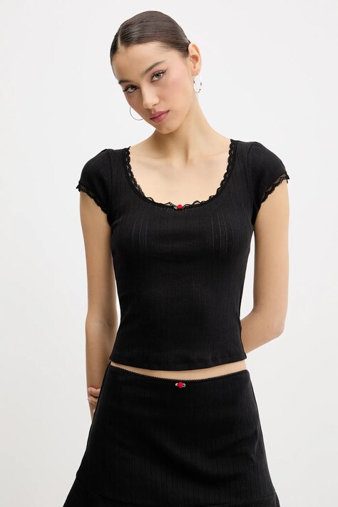Tommy Jeans tricou din bumbac femei, culoarea negru, DW0DW20621