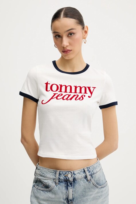 Tommy Jeans tricou din bumbac culoarea alb, DW0DW20631