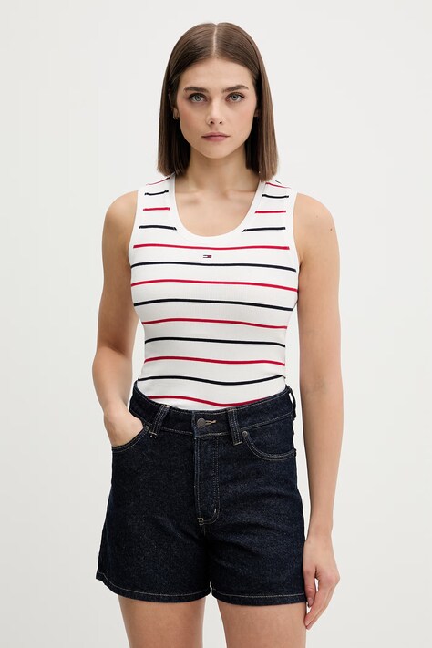 Tommy Jeans top dámsky bavlnený s elastanom biely DW0DW20673