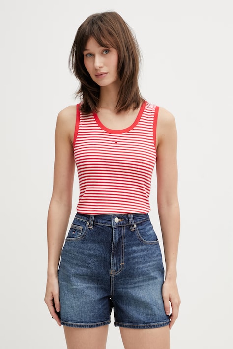 Tommy Jeans top bawełniany z elastanem czerwony DW0DW20673