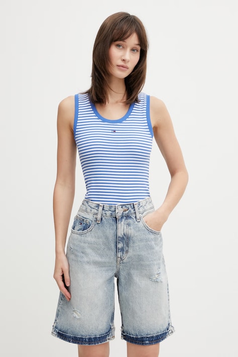Tommy Jeans top bavlnený s elastanom modrý DW0DW20673