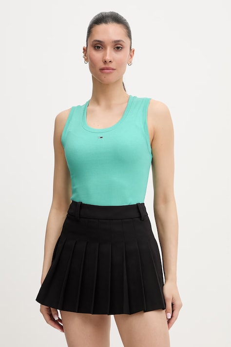 Tommy Jeans top bumbac cu elastan turcoaz DW0DW20673