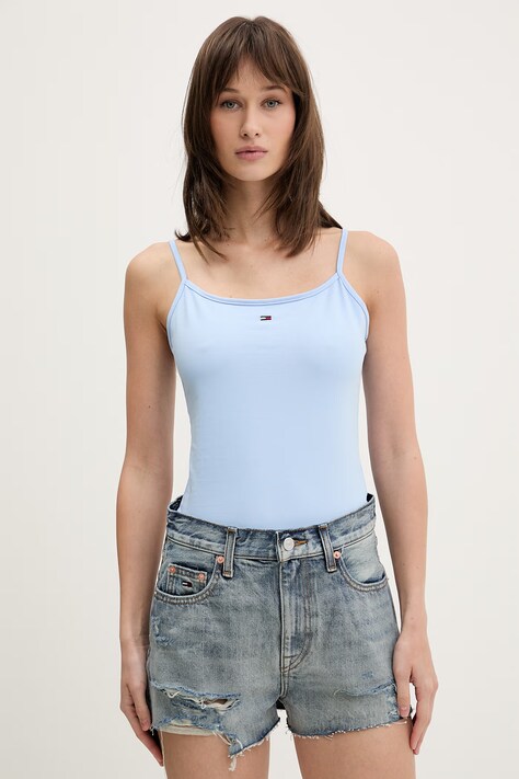 Tommy Jeans top dámský bavlněný s elastanem modrý DW0DW20675