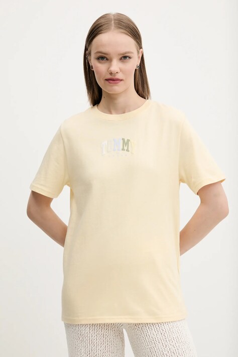 Bavlněné tričko Tommy Jeans žlutá barva, DW0DW21337