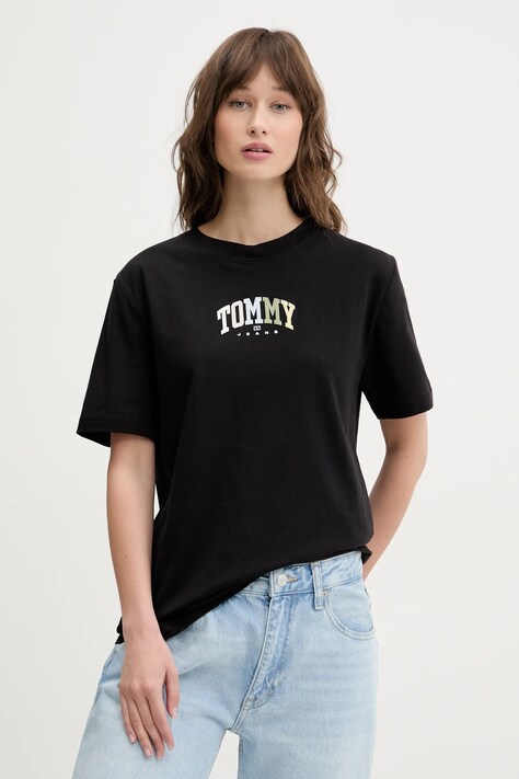 Bavlněné tričko Tommy Jeans černá barva, DW0DW21337