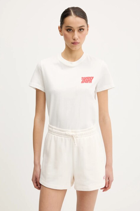 Хлопковая футболка Tommy Jeans женская цвет белый DW0DW21338