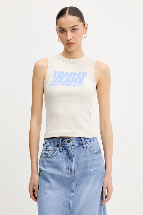 Top Tommy Jeans béžová barva, DW0DW21339