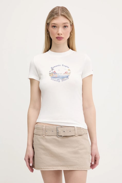 Tommy Jeans tricou din bumbac culoarea alb, DW0DW21342