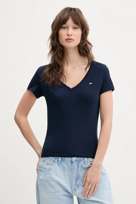 Tommy Jeans tricou din bumbac 2-pack femei, culoarea bleumarin, DW0DW21367