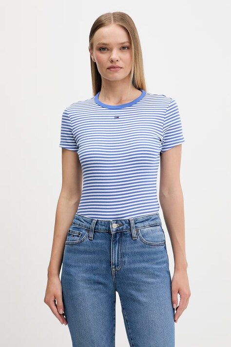 Tommy Jeans t-shirt basic damski bawełniany z elastanem 2-pack granatowy DW0DW21430
