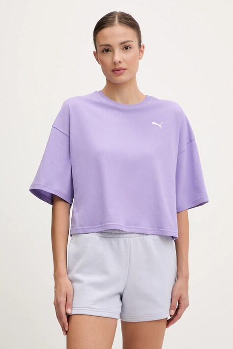Pamučna majica Puma za žene, boja: ljubičasta, 629743
