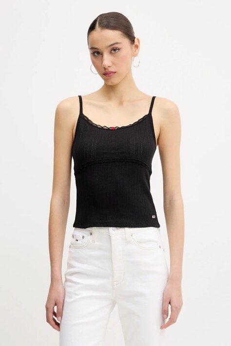 Bavlněný top Tommy Jeans černá barva, DW0DW20620