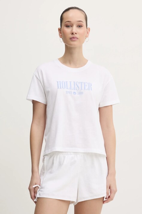 Hollister Co. tricou din bumbac femei, culoarea alb, KI357-5000