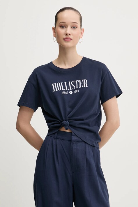 Bavlněné tričko Hollister Co. tmavomodrá barva, KI357-5000
