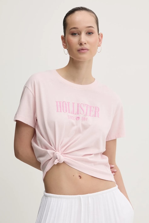 Hollister Co. tricou din bumbac femei, culoarea roz, KI357-5000
