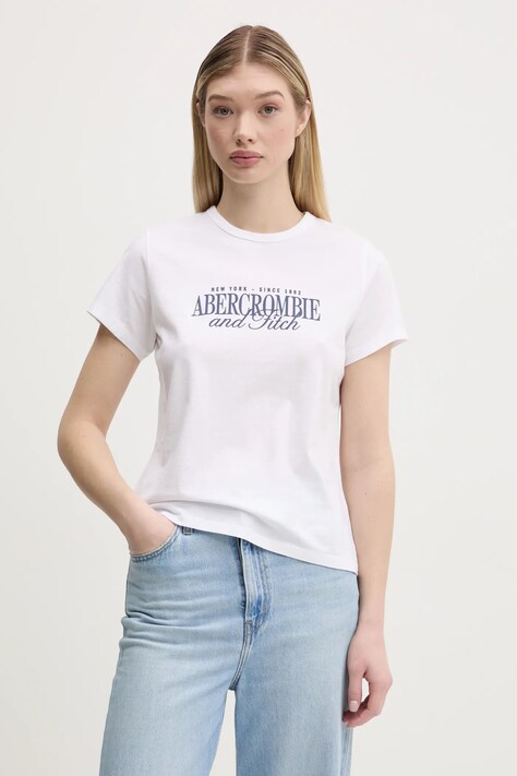 Bavlnené tričko Abercrombie & Fitch dámsky, biela farba, KI185-5058