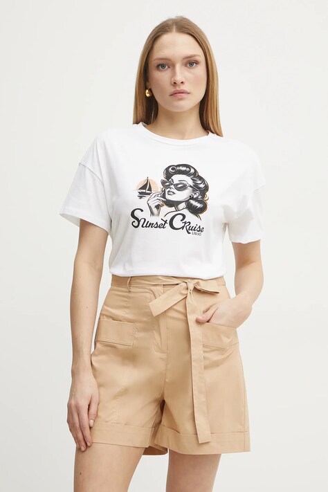 Liu Jo tricou din bumbac femei, culoarea alb, WA5342.JS923