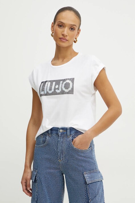 Liu Jo tricou din bumbac femei, culoarea alb, VA5151.JS923