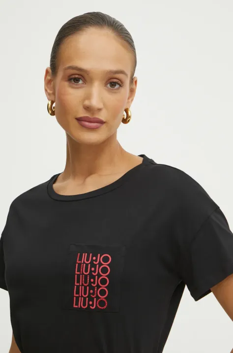 Liu Jo tricou din bumbac femei, culoarea negru, VA5152.JS923