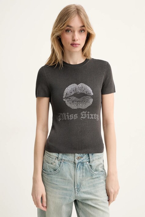 T-shirt από μείγμα μεταξιού Miss Sixty χρώμα: γκρι, 6S1RJ23100