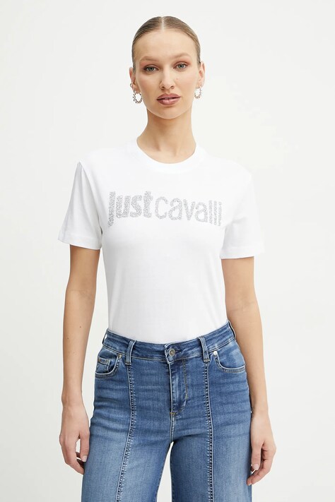 Хлопковая футболка Just Cavalli цвет белый 78PAHE12 CJ110