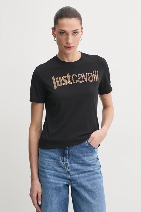 Памучна тениска Just Cavalli в черно 78PAHE15 CJ110
