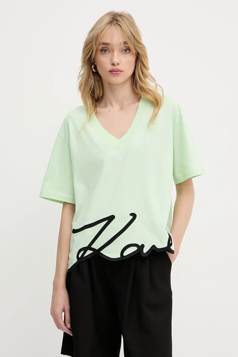Karl Lagerfeld t-shirt bawełniany damski kolor zielony A2W17104