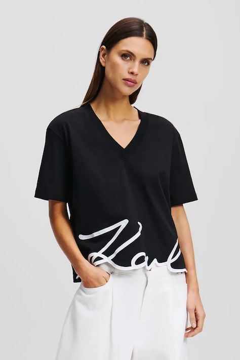 Karl Lagerfeld tricou din bumbac femei, culoarea negru, A2W17104