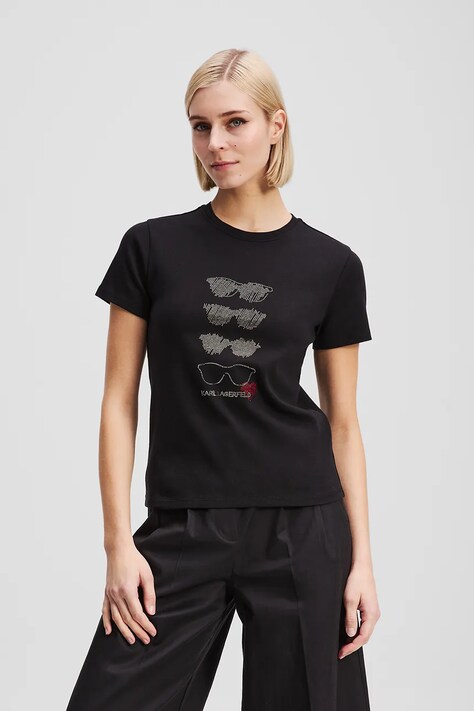 Karl Lagerfeld tricou din bumbac femei, culoarea negru, A2W17103