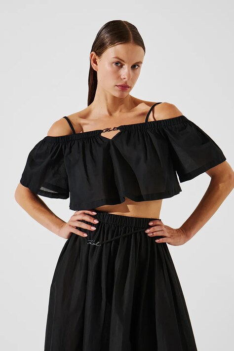 Karl Lagerfeld top din bumbac culoarea negru, decolteu spaniol, A2W46042