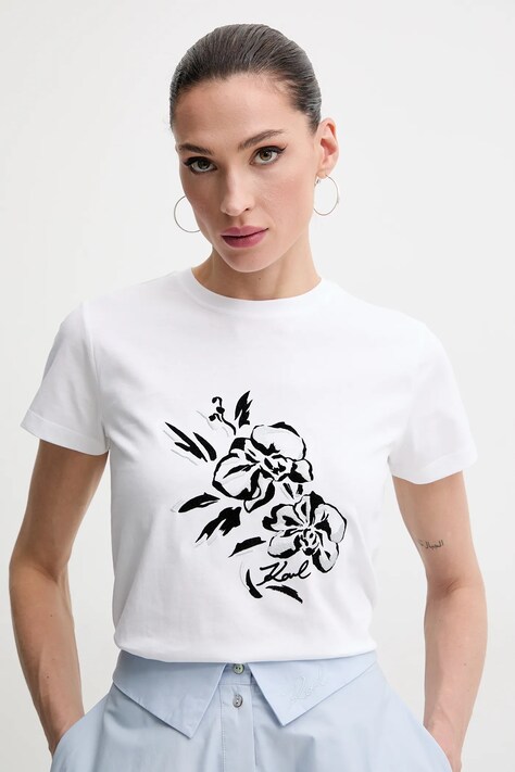 Karl Lagerfeld tricou din bumbac femei, culoarea alb, A2W17058