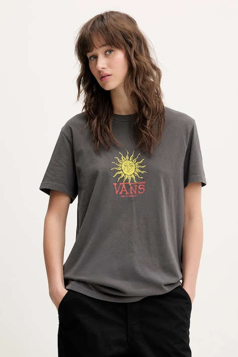 Vans tricou din bumbac culoarea gri, VN000NXA1O71