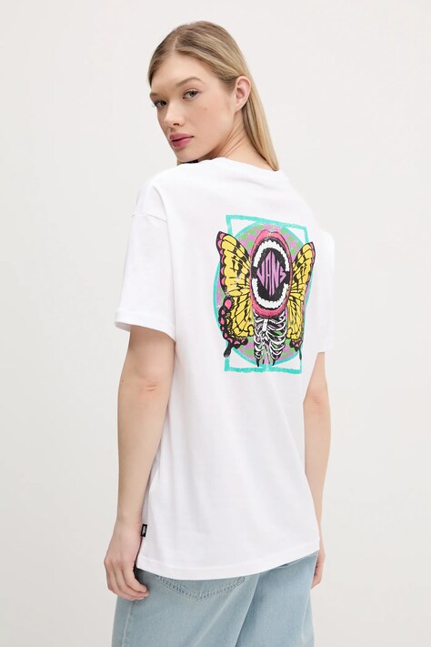Vans tricou din bumbac femei, culoarea alb, VN000NXCWHT1