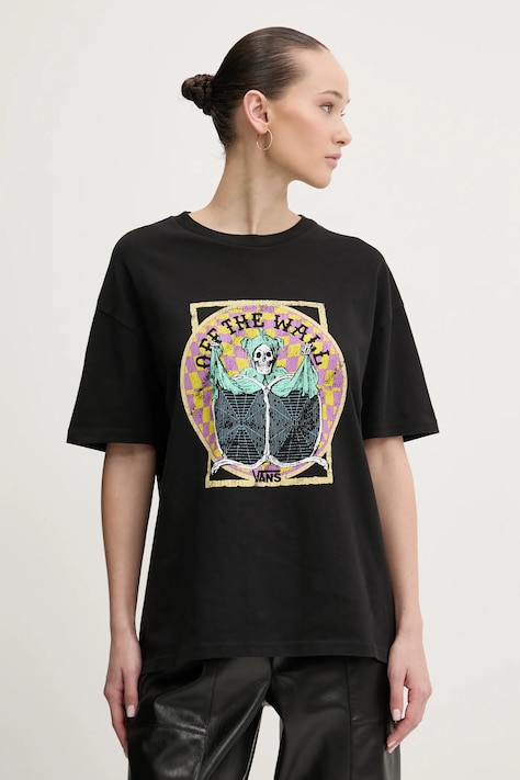 Vans tricou din bumbac femei, culoarea negru, VN000NXFBLK1