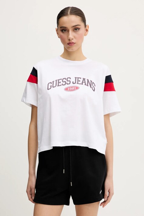 Guess Jeans tricou din bumbac femei, culoarea alb, W5GI21 K8HM0