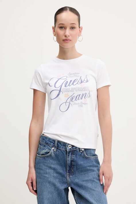 Μπλουζάκι Guess Jeans χρώμα: άσπρο, W5GI24 J1314