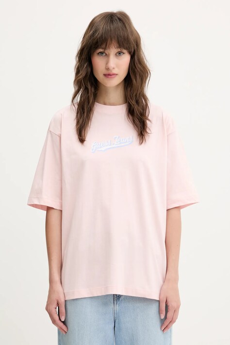 Guess Jeans tricou din bumbac femei, culoarea roz, W5GI29 K8HM0