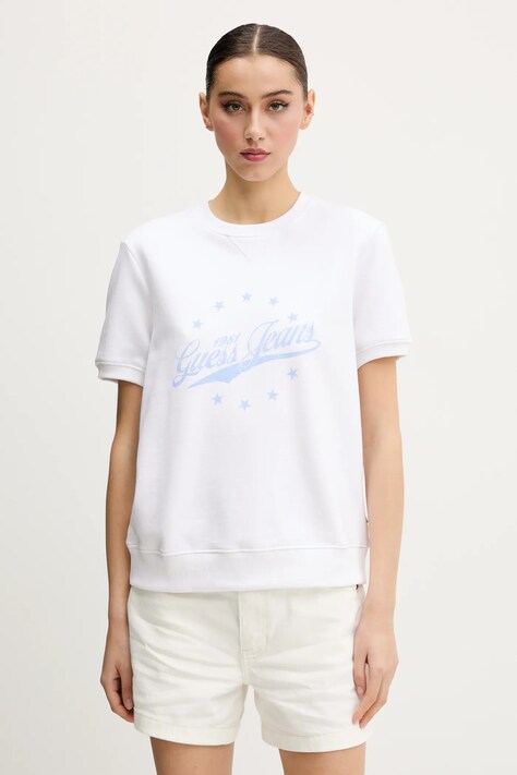 Guess Jeans tricou din bumbac femei, culoarea alb, W5GQ36 K68I4