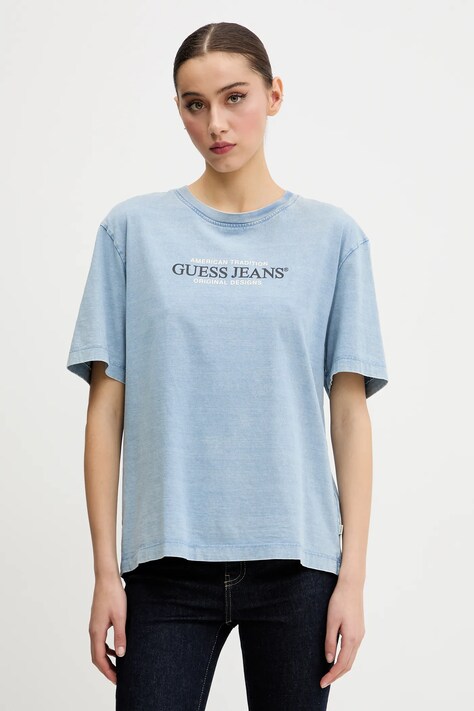 Βαμβακερό μπλουζάκι Guess Jeans γυναικείο, χρώμα: μπλε, W5GI28 KCTG1