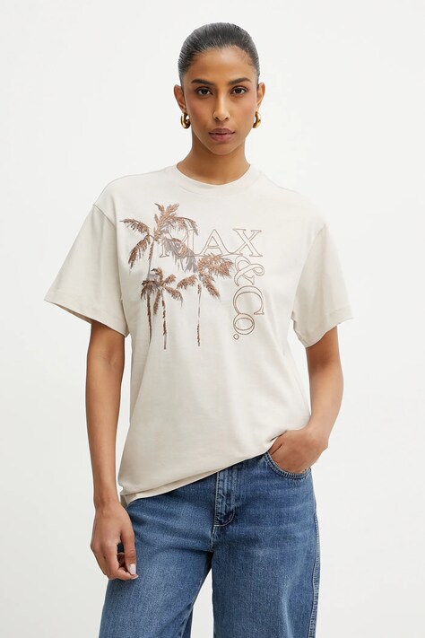 MAX&Co. tricou din bumbac femei, culoarea bej, 2516941013200