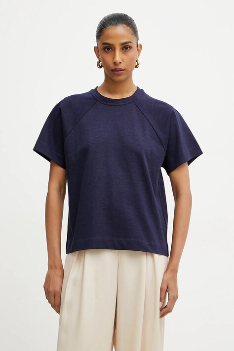 MAX&Co. tricou din amestec de in femei, culoarea bleumarin, 2516941043200