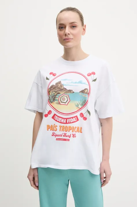 Rip Curl t-shirt bawełniany COVE HERITAGE damski kolor biały 0FLWTE