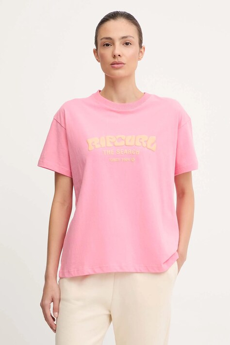 Bavlněné tričko Rip Curl dámské, růžová barva, 0HXWTE