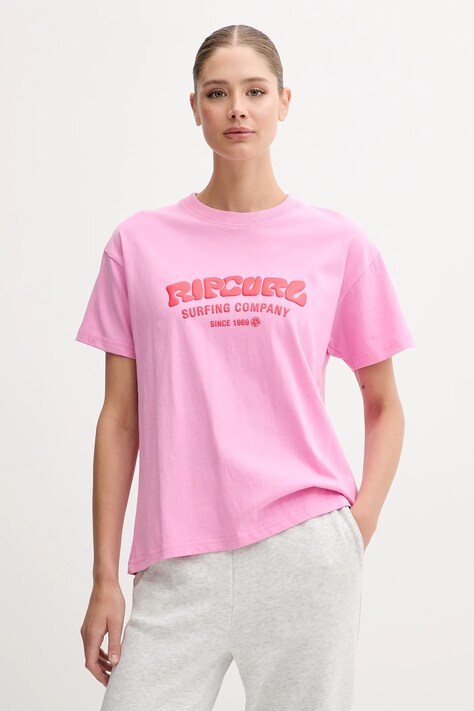 Rip Curl tricou din bumbac culoarea roz, 0HXWTE